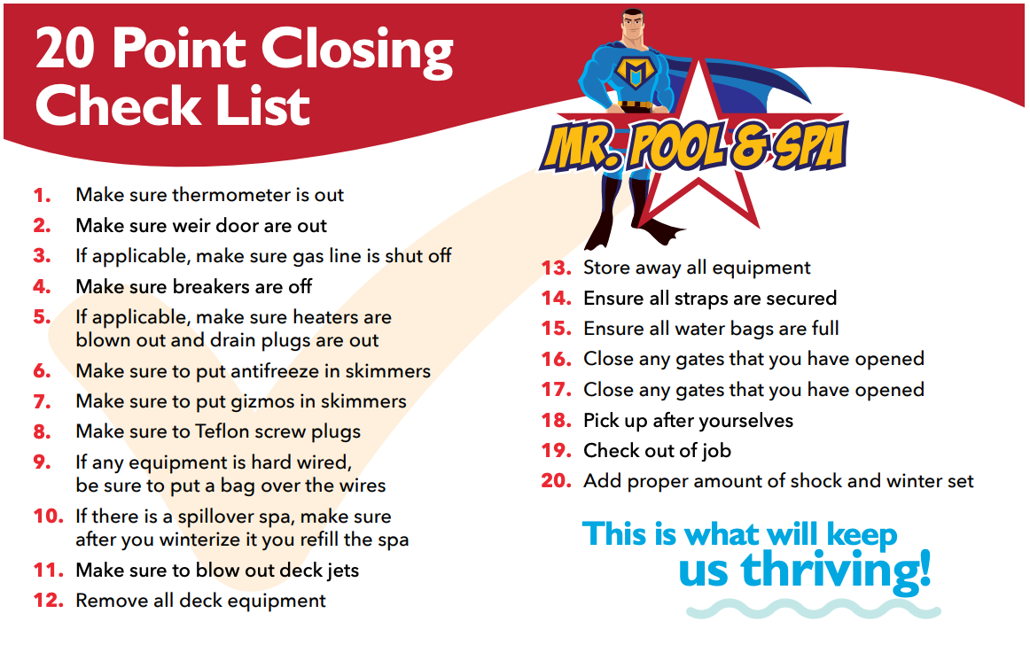 20 Point Closing Check List